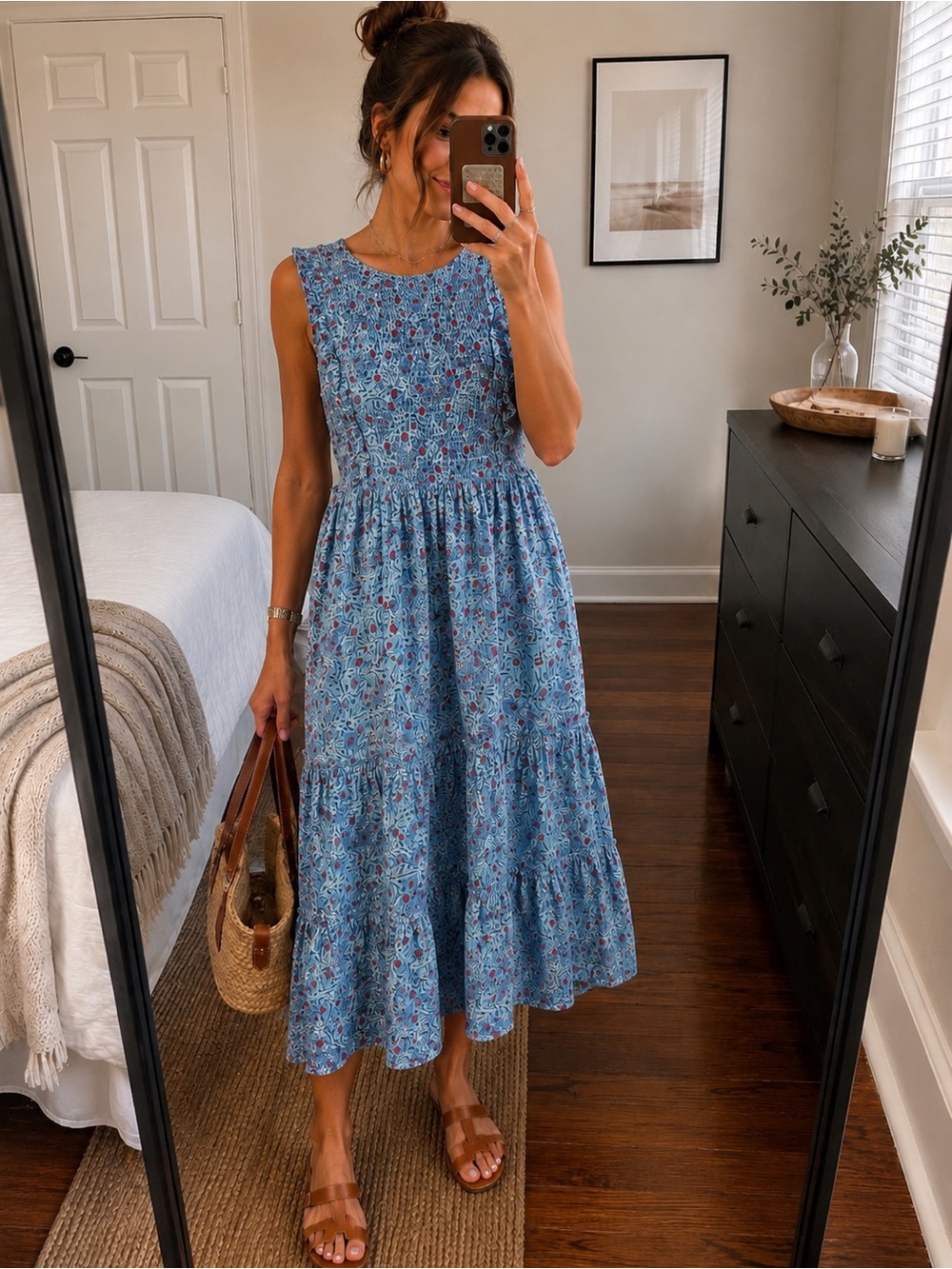 Banjanan Isha Midi Dress in Delph Bird Blue Wave Size L